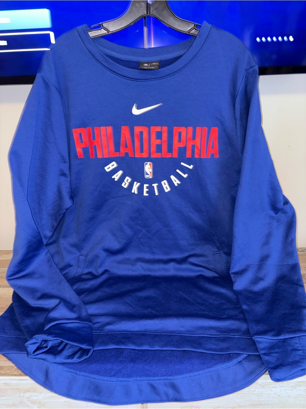 Nike Blue Philadelphia Basketball Sweatshirt with Red Logo